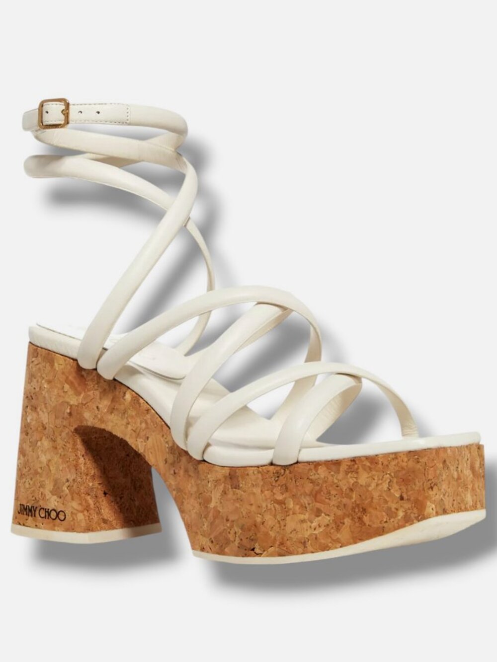 Jimmy Choo Women's White Cecelia 95 Strappy Platform Wedge Sandals Size 41.5